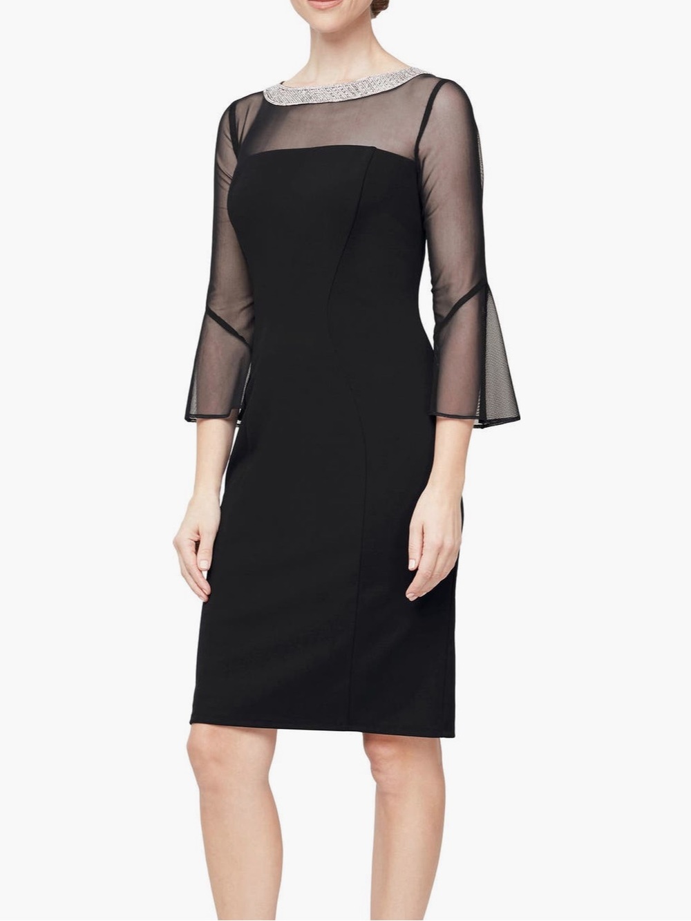 Alex Evenings Black Midi Dress with Beaded Collar
